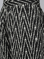 Yufta Women Black Ikat Printed Pure Cotton Kurta with Palazzo and Dupatta