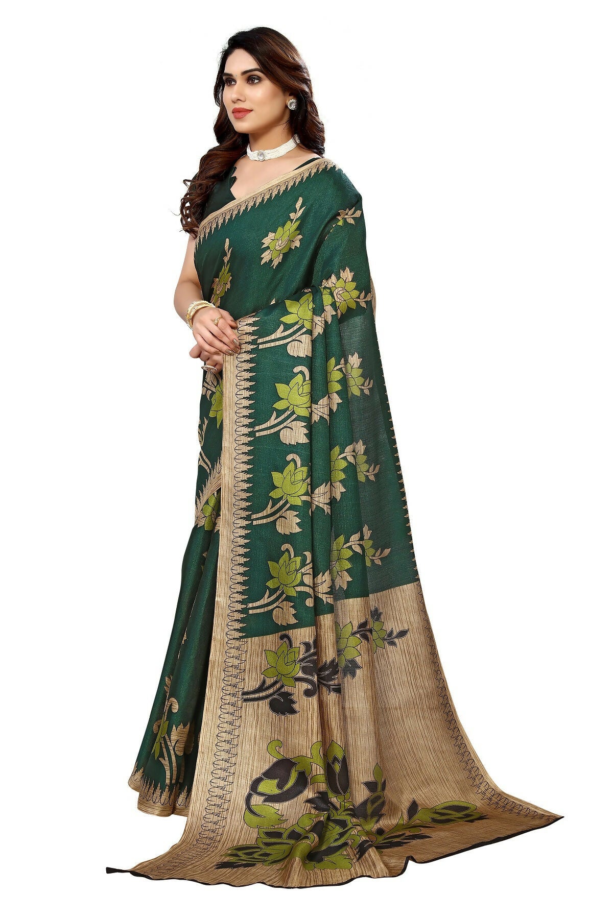 Vamika Green Printed Art Silk Saree