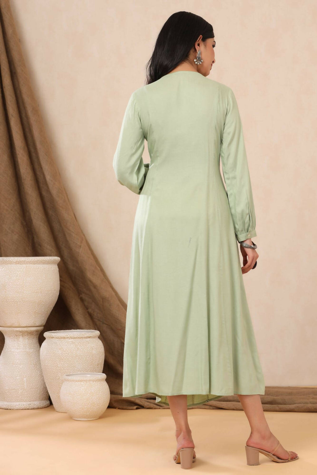Juniper Women Lightolive Rayon Embroidered A-Line Dress - Distacart
