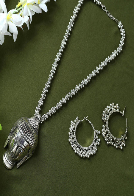 Mominos Fashion Johar Kamal Silver-Plated Brass Finish Budha Long Neckalce For Women