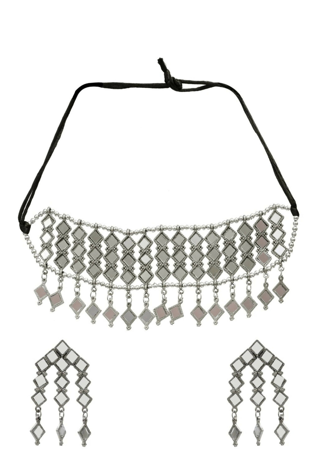 Mominos Fashion Johar Kamal Oxidised Silver-Plated Alloy Finish Mirror Choker For Women - Distacart
