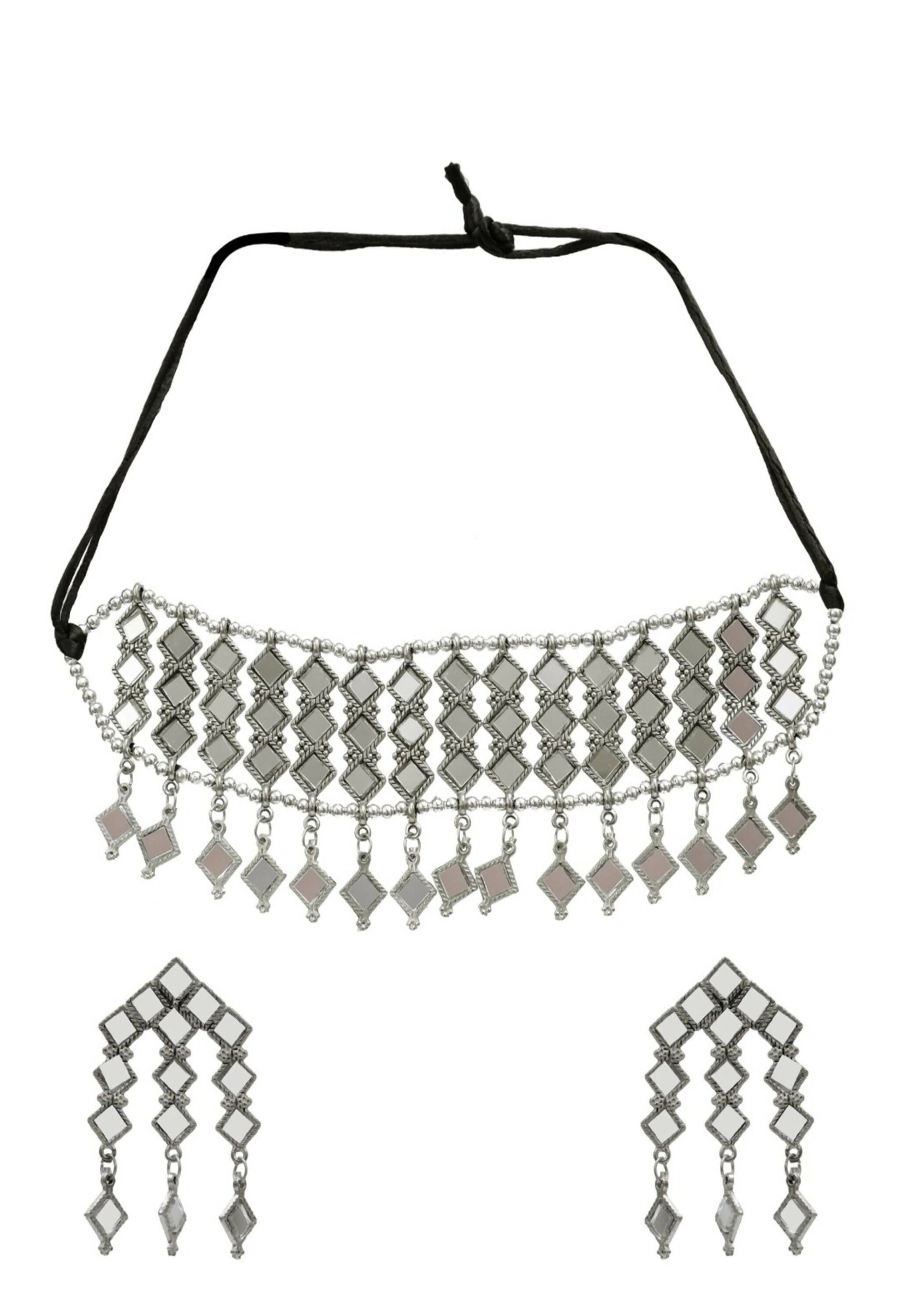 Mominos Fashion Johar Kamal Oxidised Silver-Plated Alloy Finish Mirror Choker For Women - Distacart