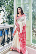 Exclusive Collection White Red Most Trending Beautiful Pure Cotton Handloom Saree