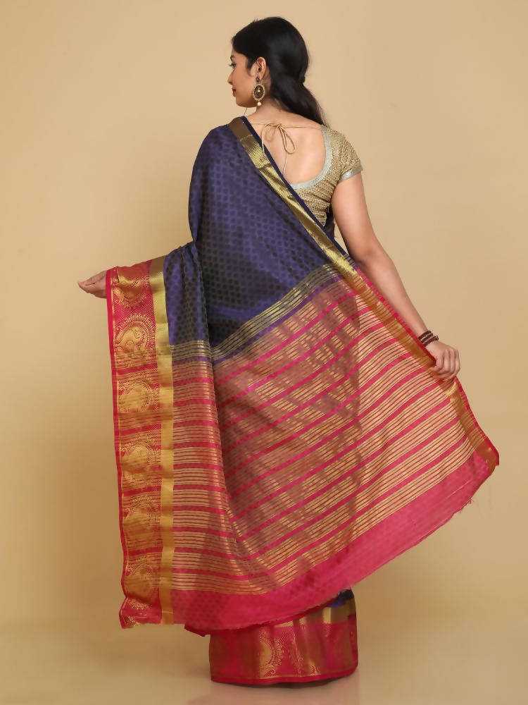 Kalamandir Floral Navy Blue Pashmina Saree