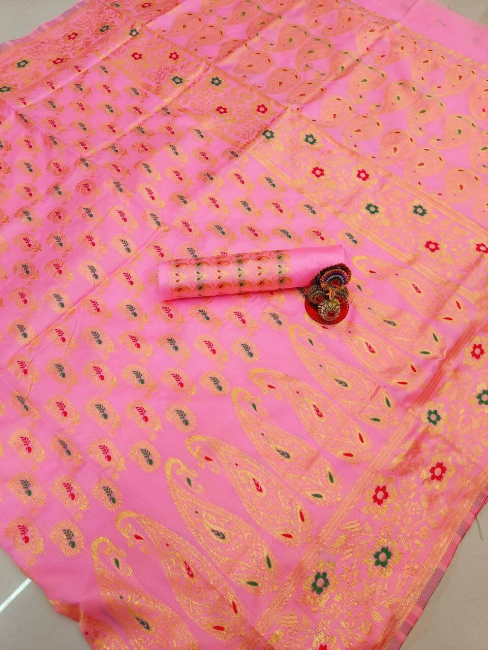 DEIANA'S Beautiful Designer Golden zari Soft Lichi Silk Saree - Peach
