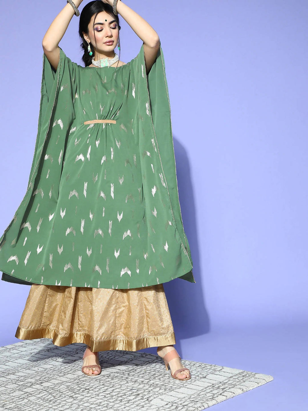 Janasya Green Geometric New Age Kaftan Kurta - Distacart