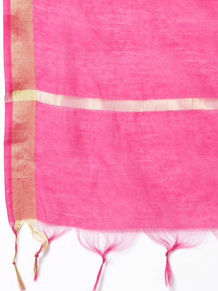 Myshka Pink Color Chanderi silk Printed Kurta With Pant Dupatta Set