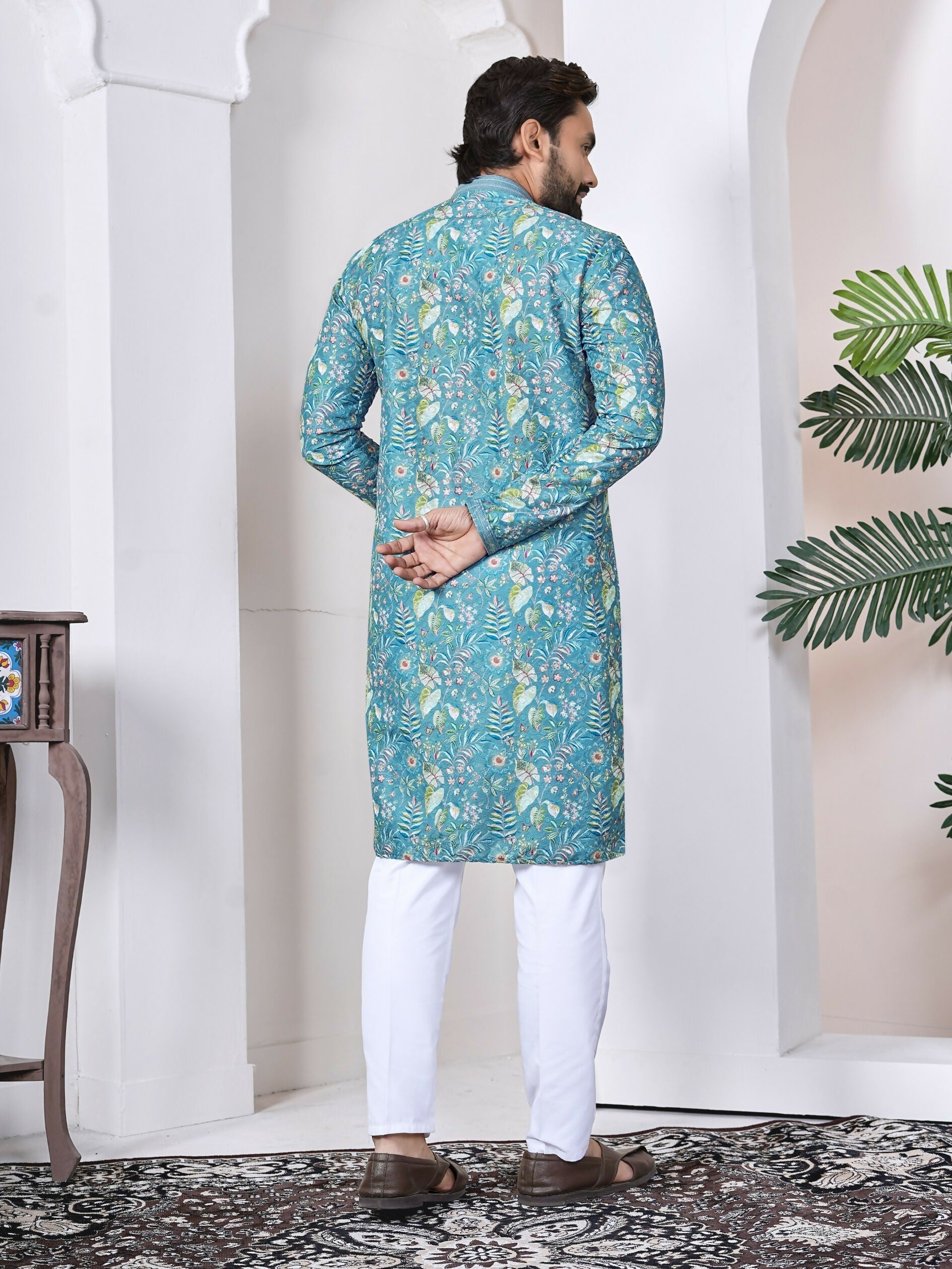 Anaita Blue Digital Printed Work Cotton Straight Kurta