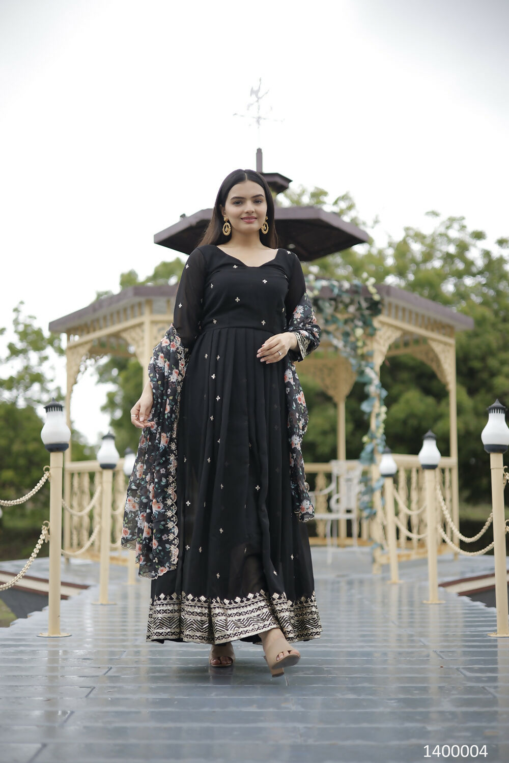 Aayaa Designer Embroidery Zari Sequins-Work Faux Blooming Georgette Suit - Black - Distacart
