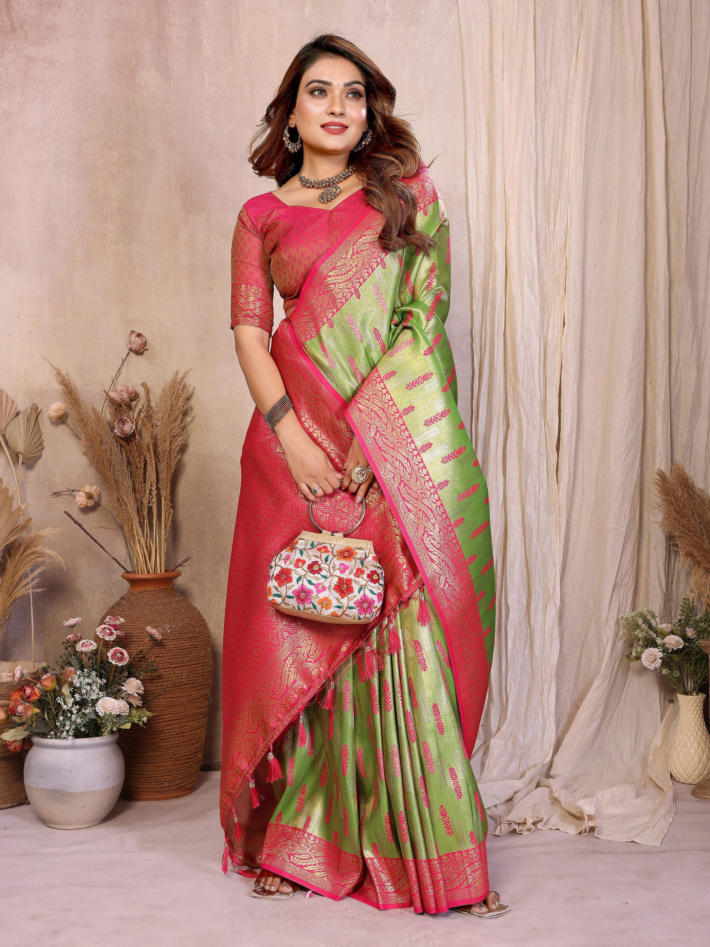 Aastha Fashion Pista Green Tissue Silk Paithani Woven Saree - Distacart