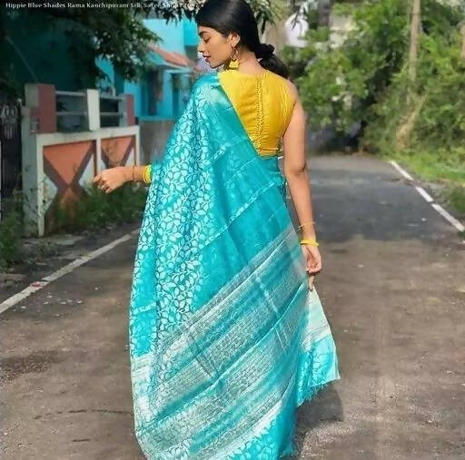 DEIANA'S Beautiful Designer Golden zari Soft Lichi Silk Saree - Sky