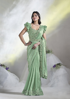 Sea Green Two Tone Satin Silk Designer Ready to wear saree with stithced Blouse - Mohmanthan Aura