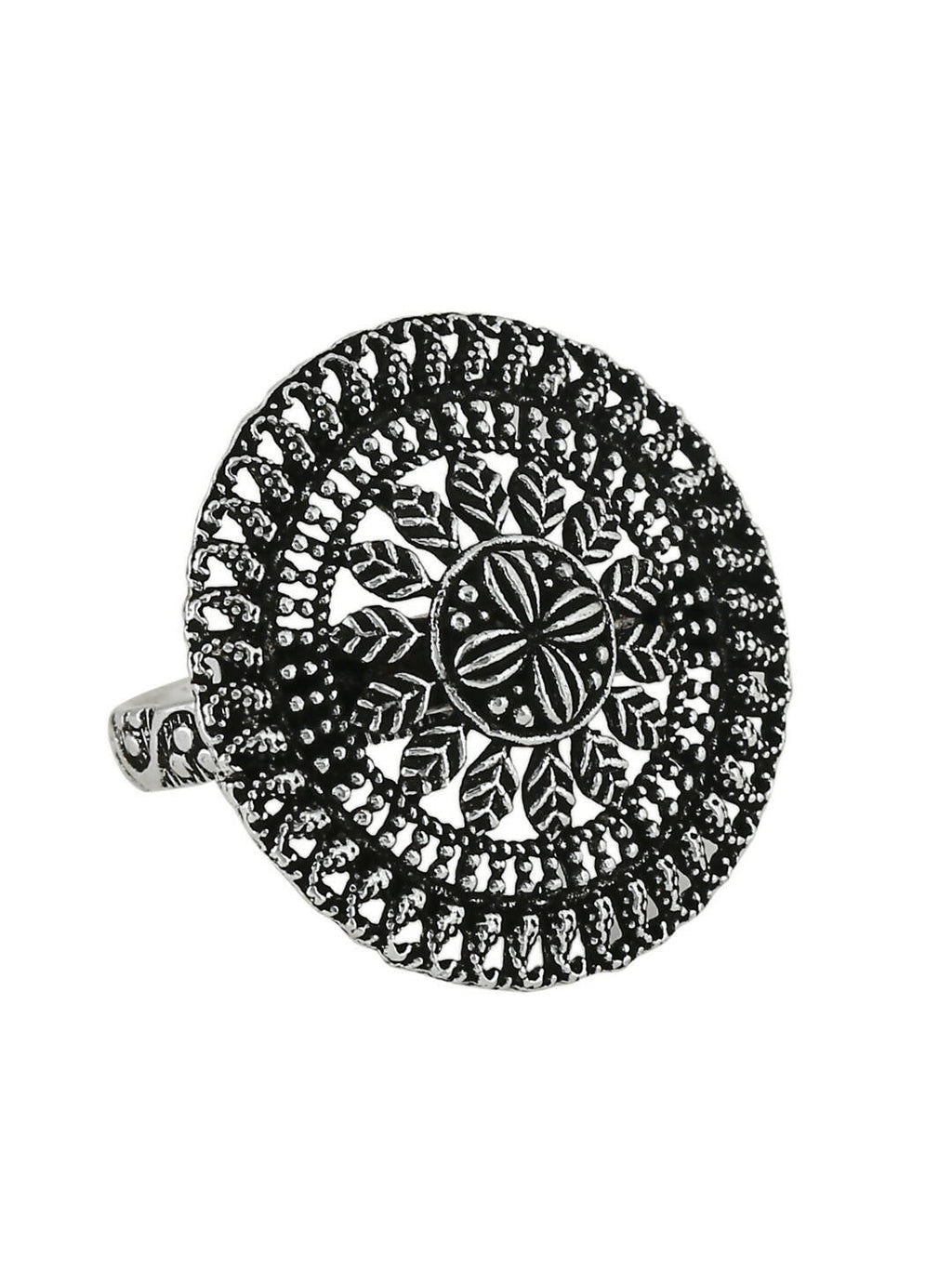 NVR Women's Oxidised Silver Plated Adjustable Finger Ring