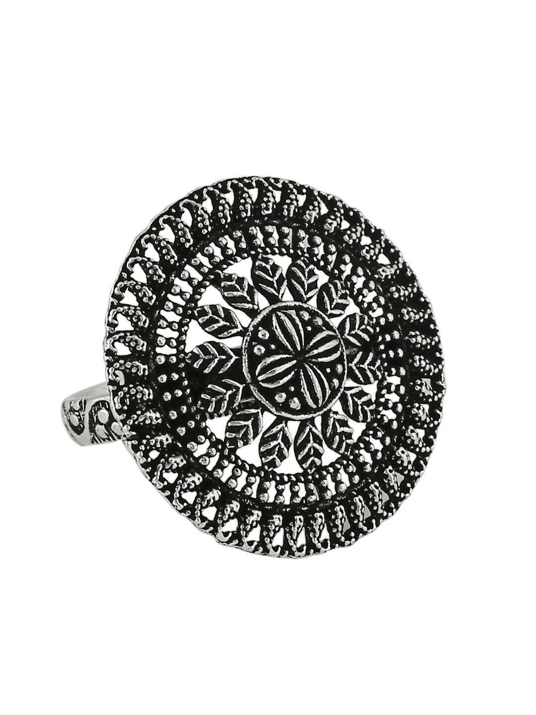 NVR Women's Oxidised Silver Plated Adjustable Finger Ring