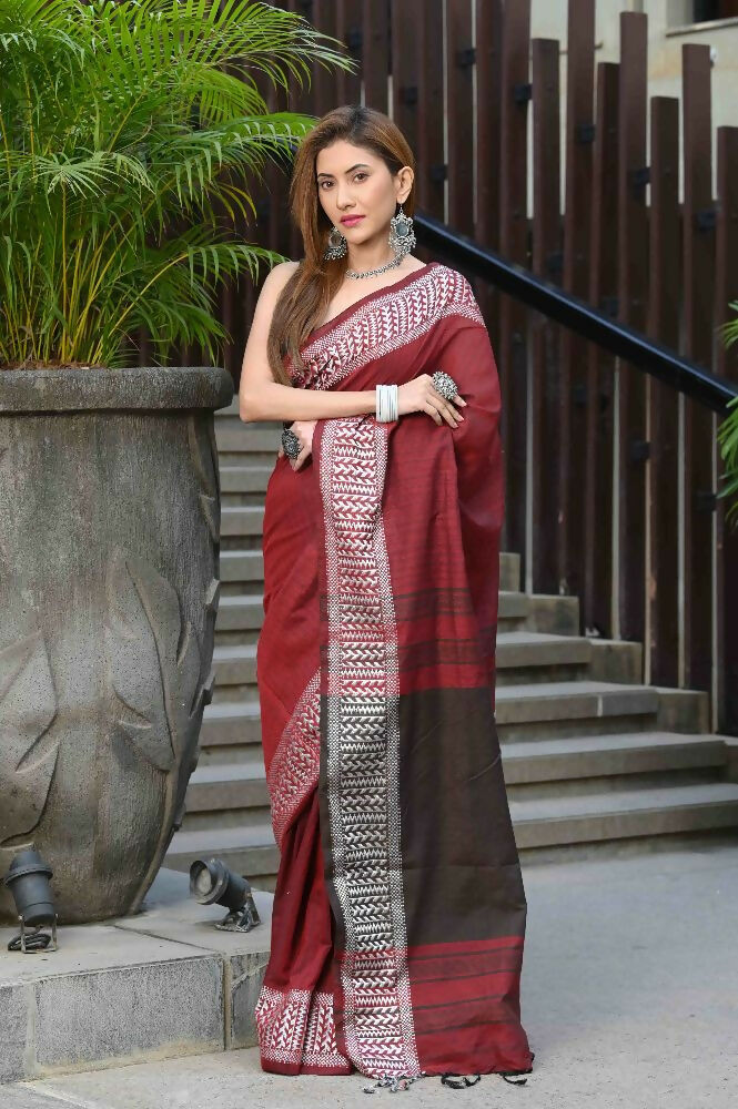Beatitude Red Cotton Jacqaurd Border Tangail Handloom Saree
