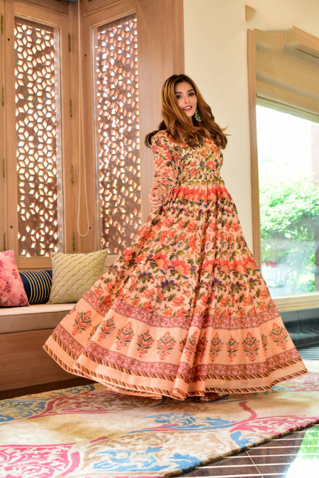 Casual Designer Multi Cotton Silk Gown - Anbazaar