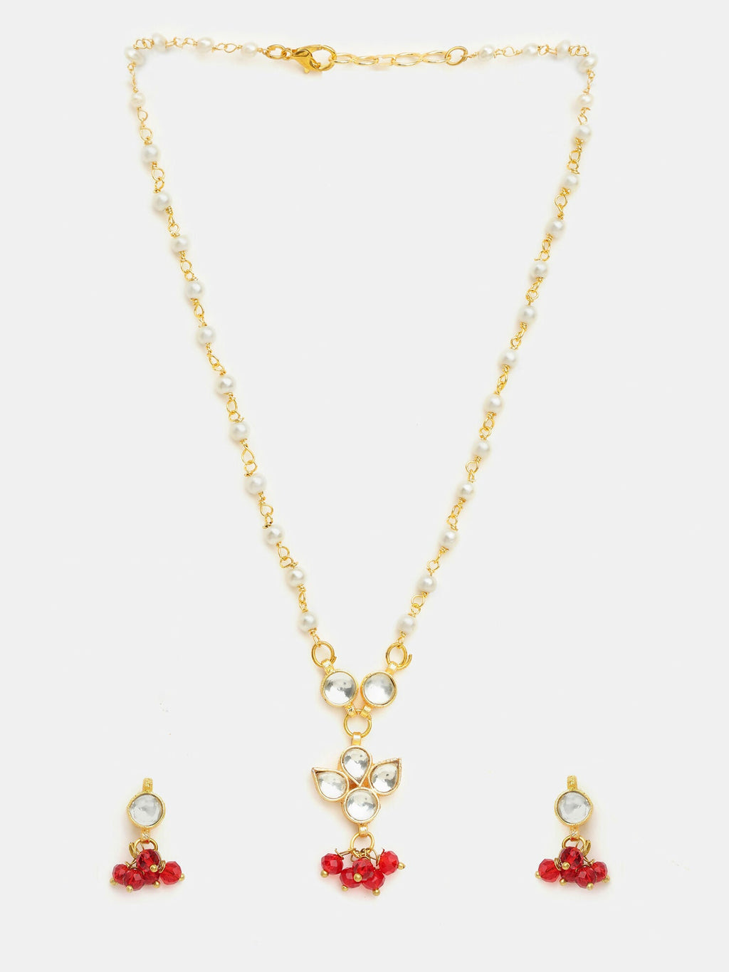 Ruby Raang Kundan Studded And Pearl Beaded Jewellery Set - Distacart
