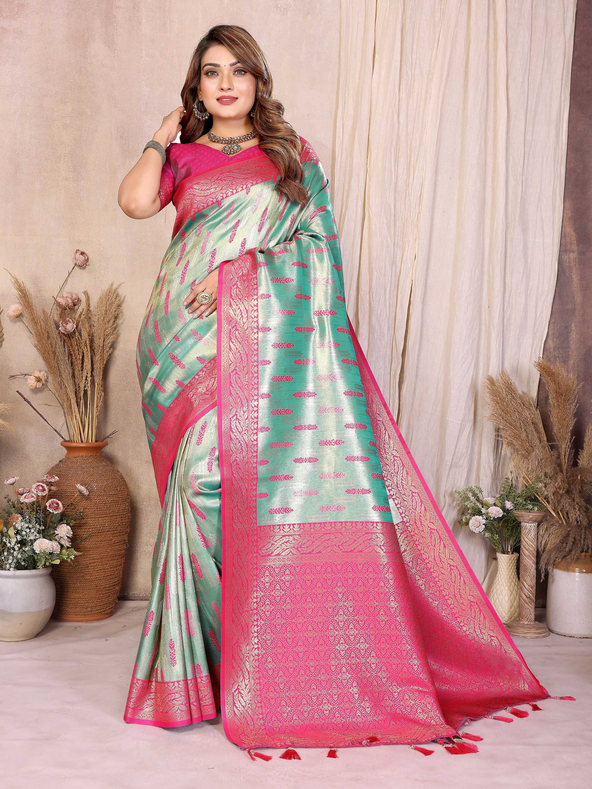 Aastha Fashion Sea Green Tissue Silk Paithani Woven Saree - Distacart