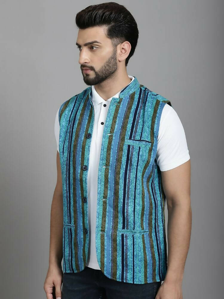 Even Apparels Nehru Jacket With Welt Pockets - Blue