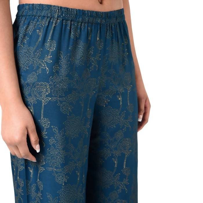 Aniyah Rayon Block Print Flared Palazzo Blue Color (AN-168K)