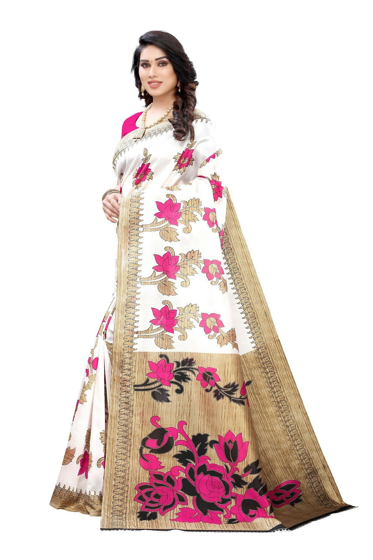 Vamika White Printed Art Silk Saree