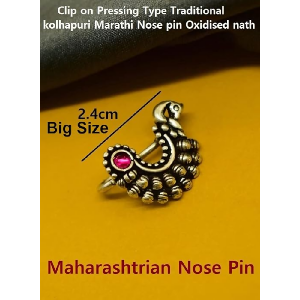 Thanu's Craft Maharashtrian Nath Clip on Marathi Nose ring without Piercing Oxidized nose Pin - Distacart