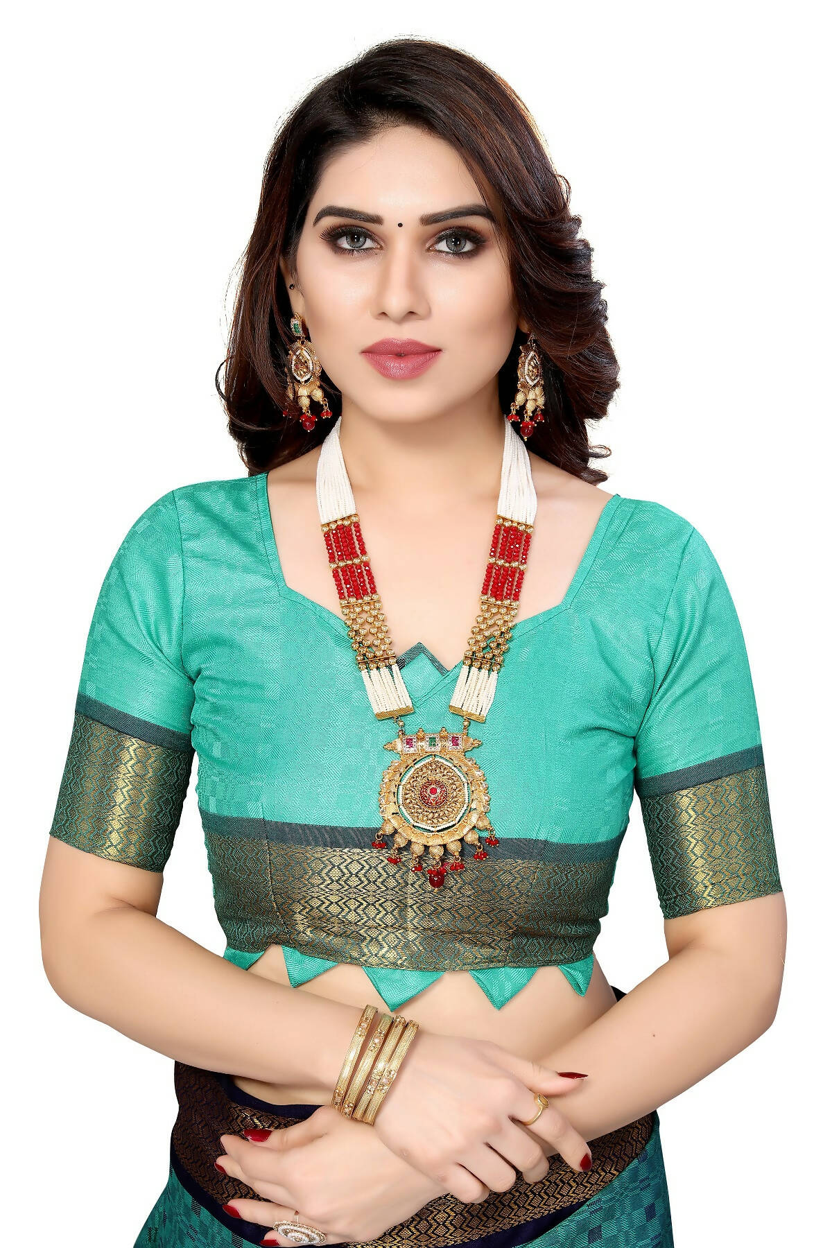 Vamika Weaving Rama Green Cotton Silk Saree - Distacart