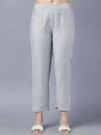 Myshka Stylish Grey Viscose 3/4 Sleeve Women's Kurta Pant Set - Distacart
