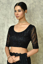 Black Silk Stripe Saree With Blouse Piece - Purvi