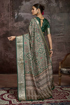 Joban Fashion Green Art Silk With Fine Viscose Border Ajrak Full Body Print With Soft Finish Saree - Distacart