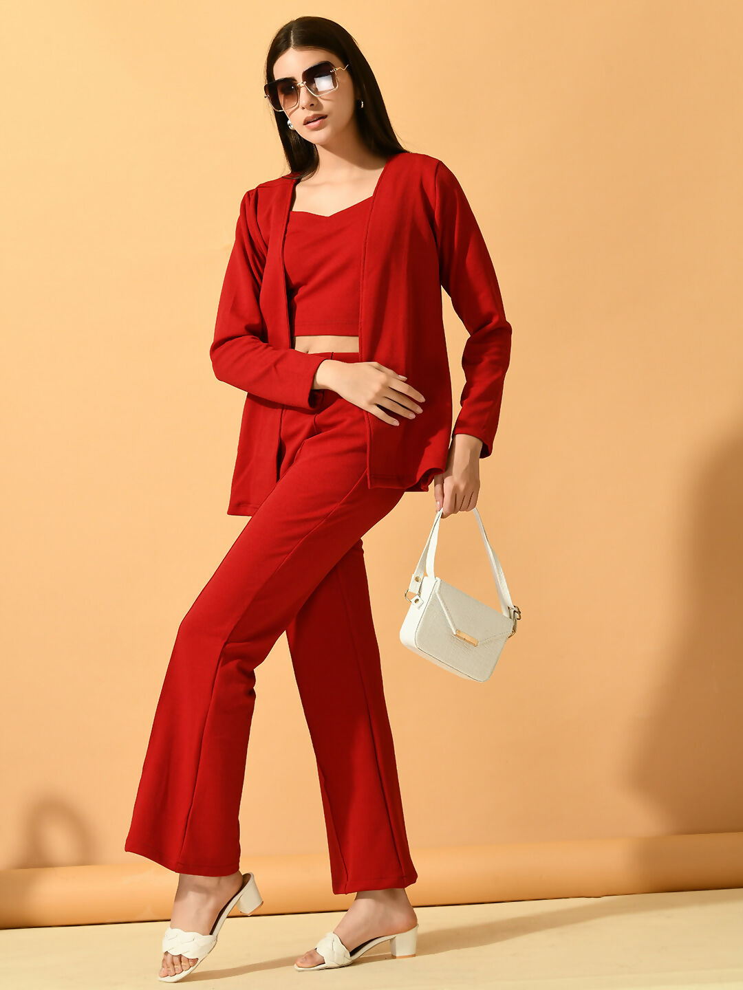 Myshka Women's Red Solid Solid Jacket