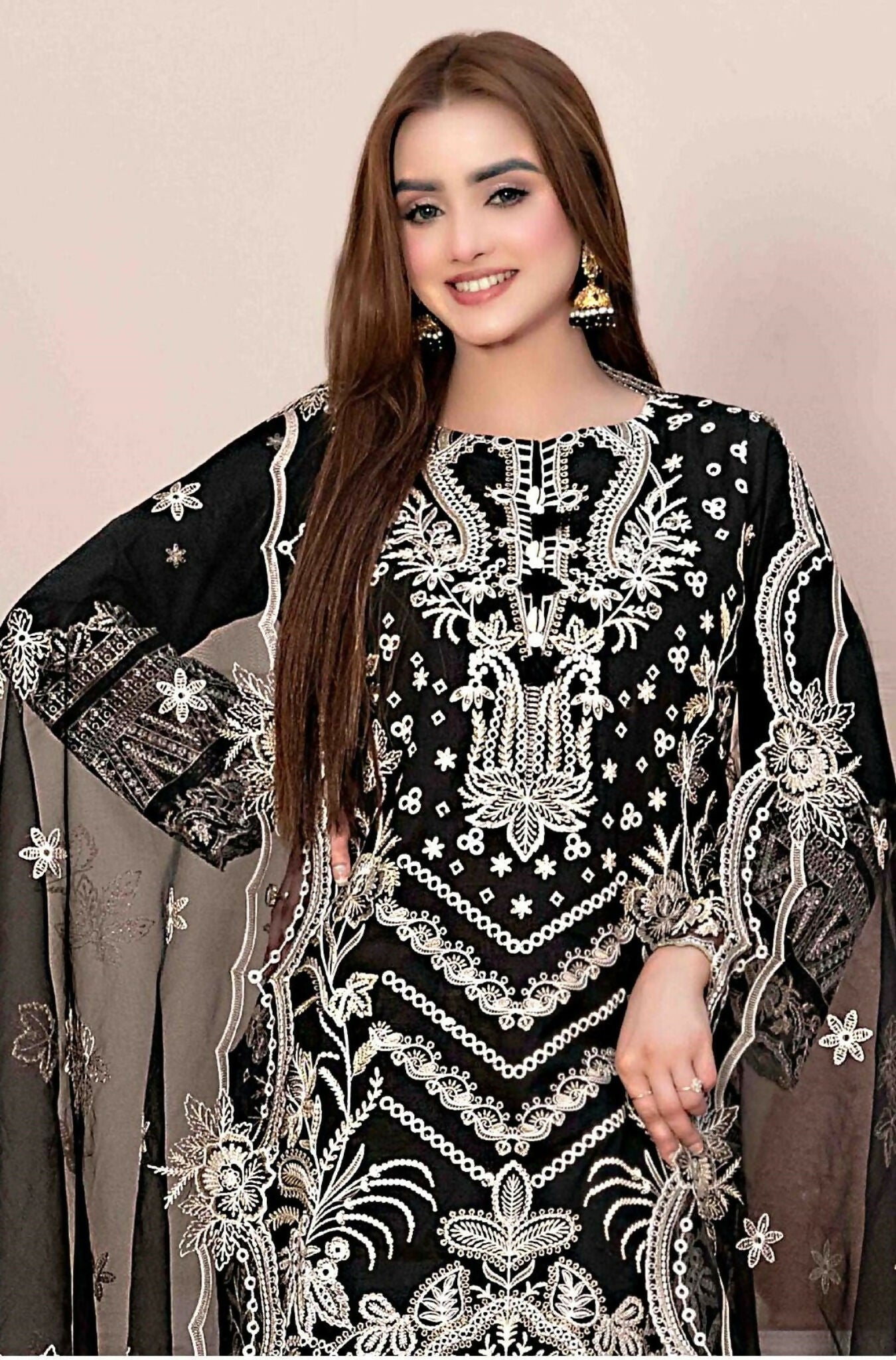 Anaita Black Faux Georgette Stitched Suit with Embroidery Work - Distacart