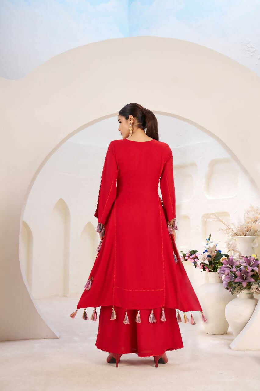 The52 Women's Gorgeous Rayon Fabric Thread Work Straight Kurta Palazzo Set - Distacart