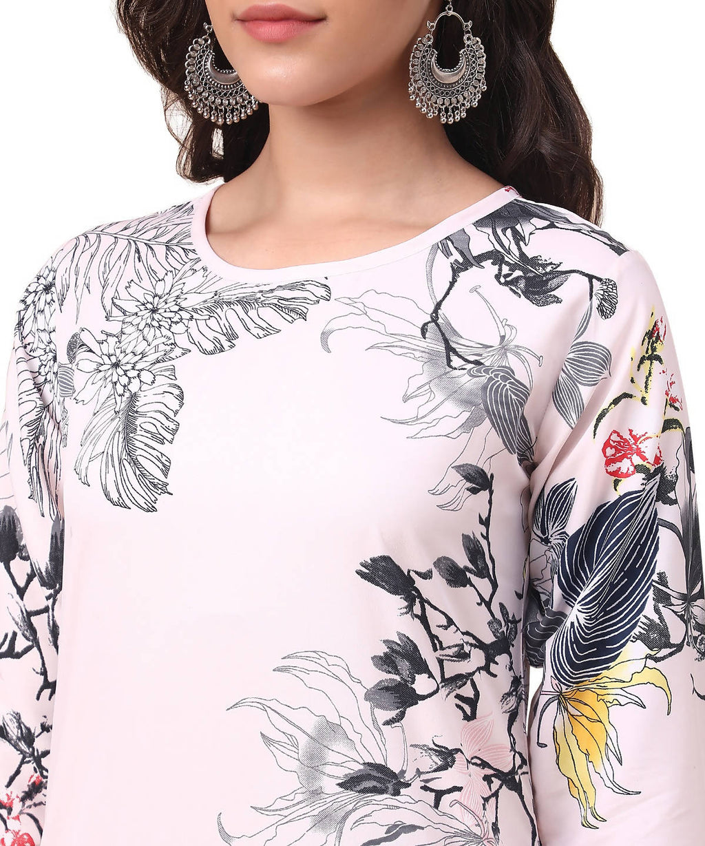 Vamika Cream French Crepe Printed Party Wear/Casual Wear Kurti - Distacart
