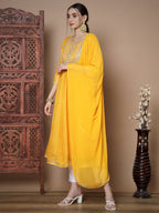 Myshka Women's Yellow Anarkali Kurta & With Dupatta