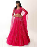 Jyoti Fashion Women's Rani Pink Double Layer Net Sequins Designer Lehenga Choli Set