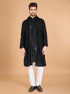 Vastranavya Black Exclusive Festival Wear Viscose Silk Thread & Sequence Embroidered Work Kurta with Dupatta