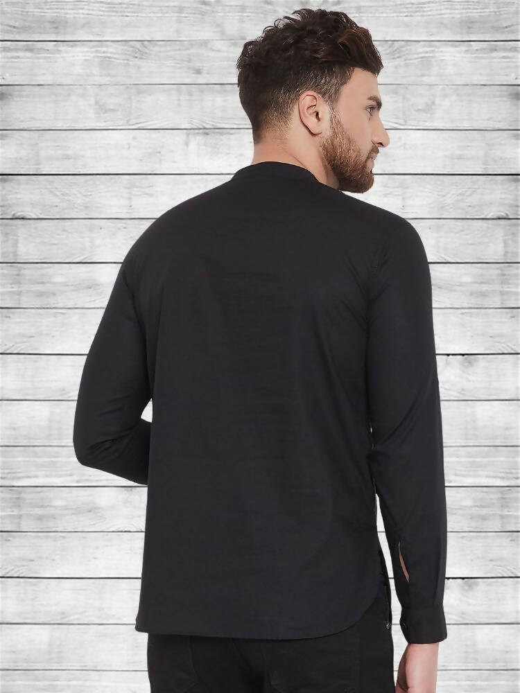 Even Apparels Pure Cotton Black Short Kurta - Black