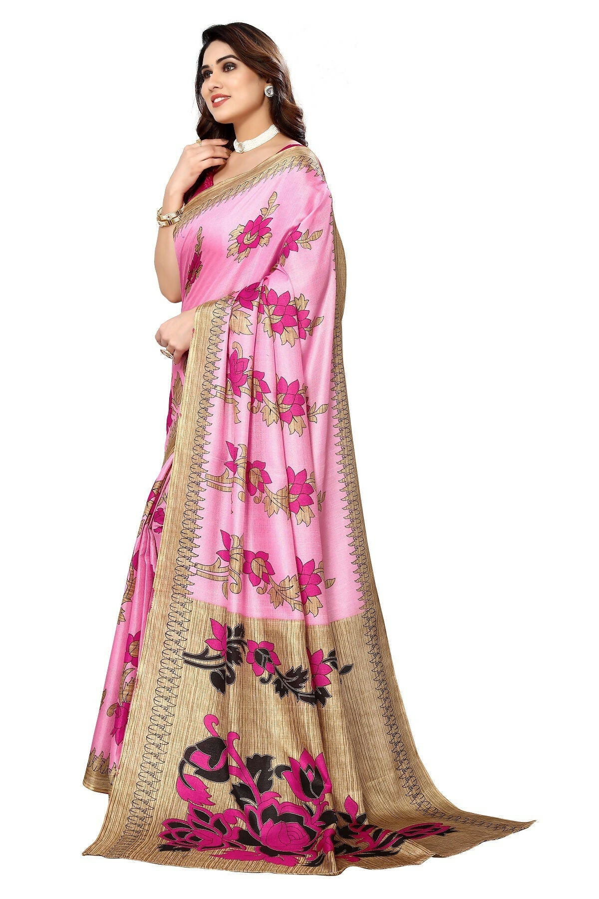 Vamika baby pink Printed Art Silk Saree