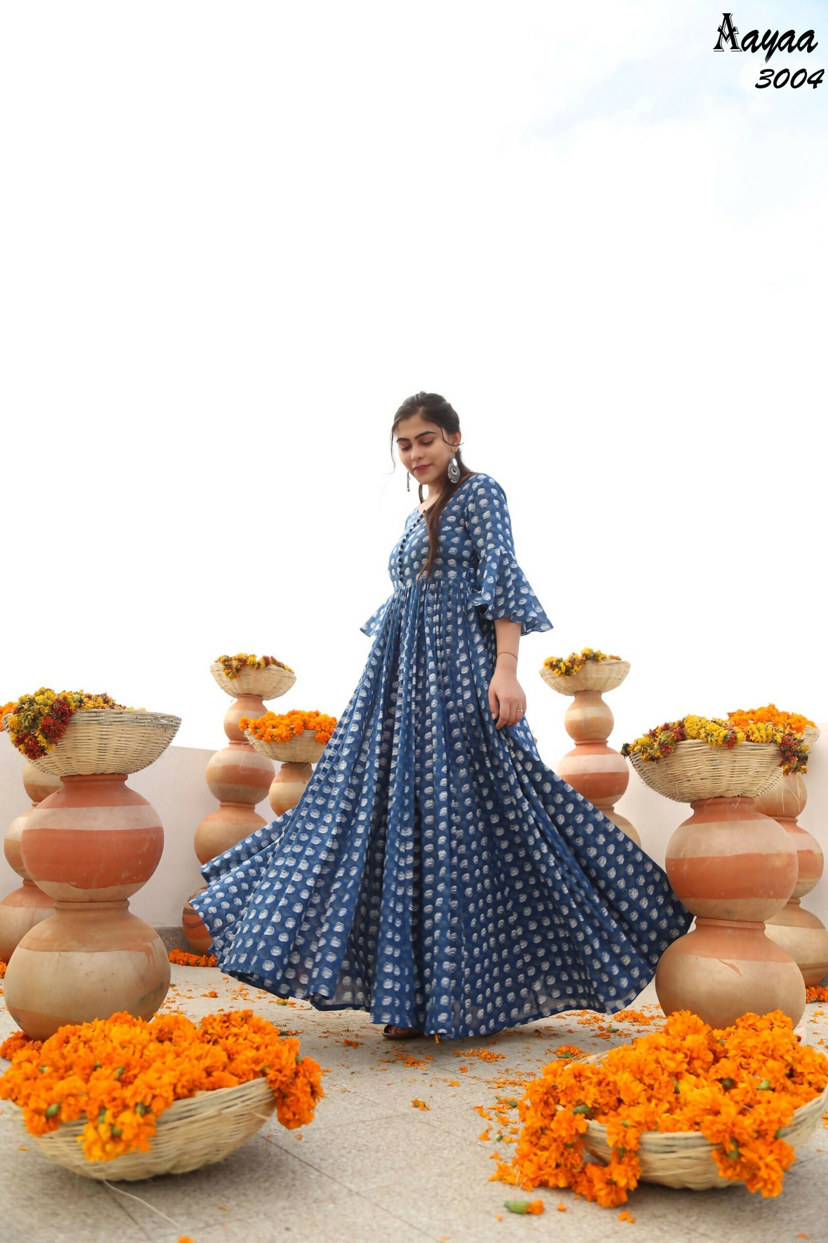 Aayaa Pure Ab Cotton Gown With Heavy Digital Print - Multi Color