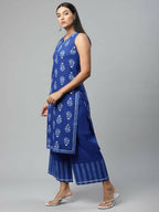 Ahalyaa Womens Indigo Blue Pure Cotton Printed Kurta Palazzo Set - Distacart
