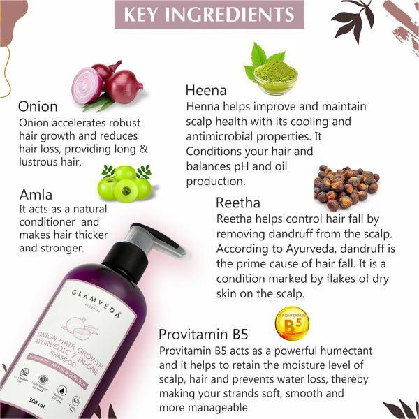 Glamveda Onion Hair Growth Ayurvedic 7 In One Shampoo