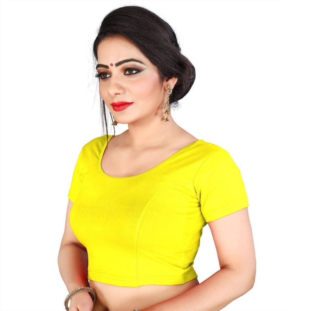 Vamika Yellow Lycra Plain Blouse - Distacart