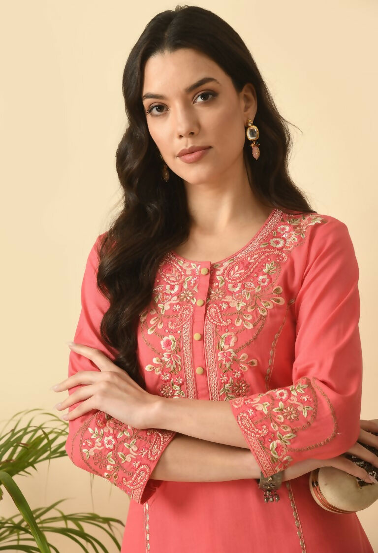 Joban Fashion Coral Cotton Rayon Kurta Set