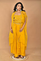 Morchari Women Hand Embroidery Crop Top-Yellow