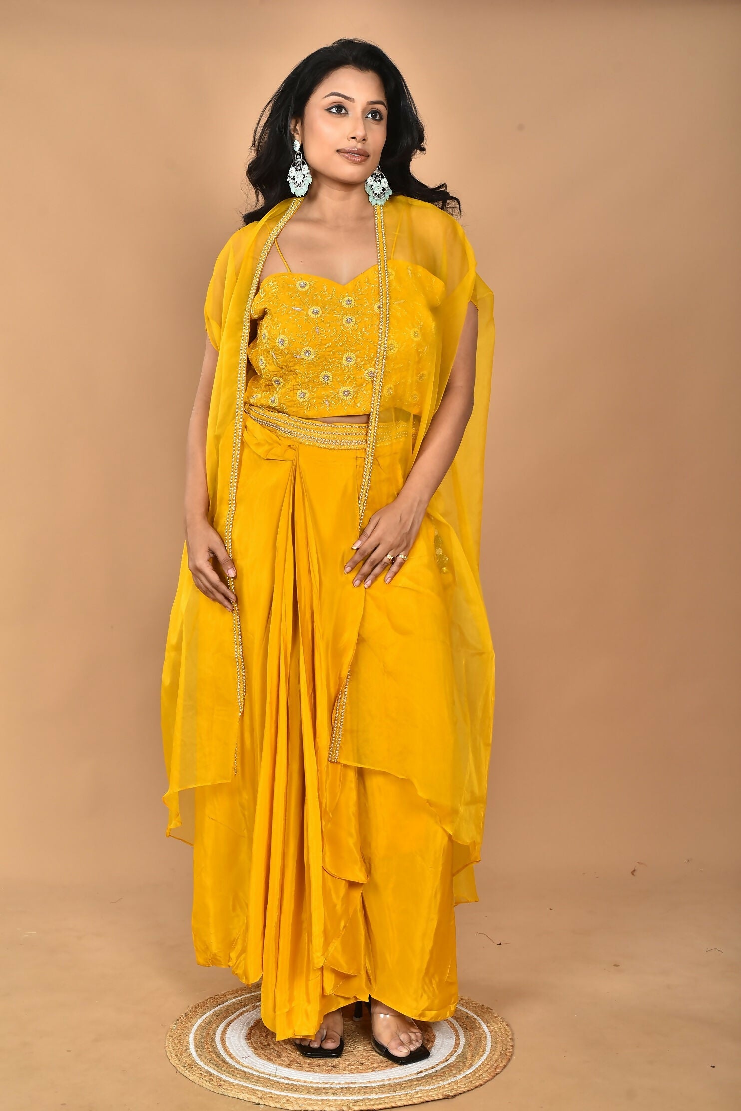 Morchari Women Hand Embroidery Crop Top-Yellow