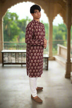 Souchii Men Burgundy Pure Cotton Ethnic Motif Printed Straight Kurta