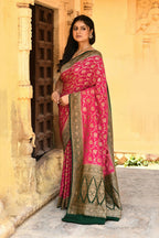 Joban Fashion Pink Crepe Chiffon Pure Handloom Banarasi Silk Saree