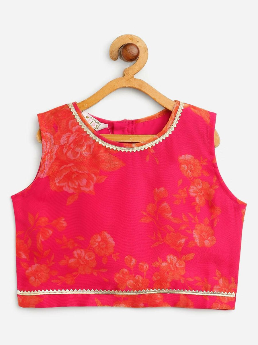 Ahalyaa Pink Organza Digital Print Kids Lehenga Choli For Girls