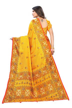 Vamika Yellow Jute Silk Mirror Work Saree